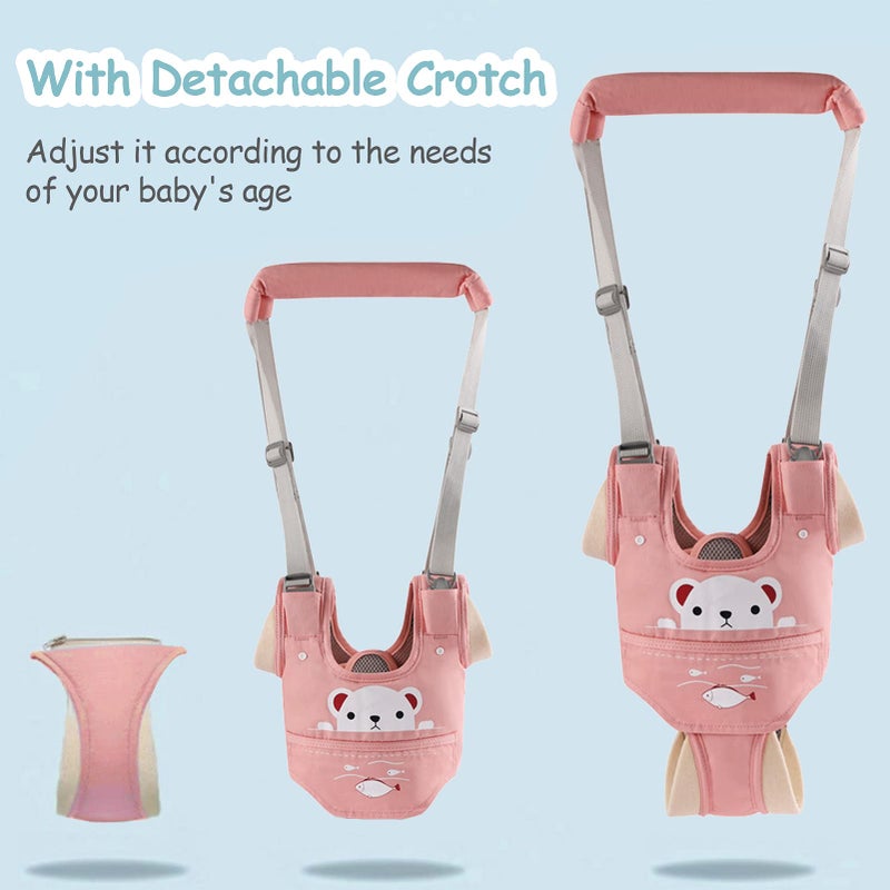 Ocanoiy Baby Walking Harness Handheld Baby Walker Assistant Belt Adjustable Toddler Infant Walker Safety Harnesses Standing Up and Walking Learning Helper with Detachable Crotch for 9-24 Month (Pink) - Image 4